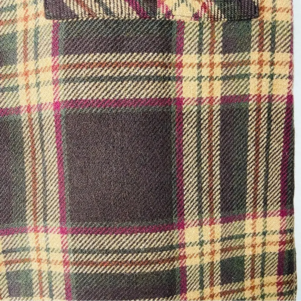 Loft brown tan red wool plaid preppy academia pocket skirt 8